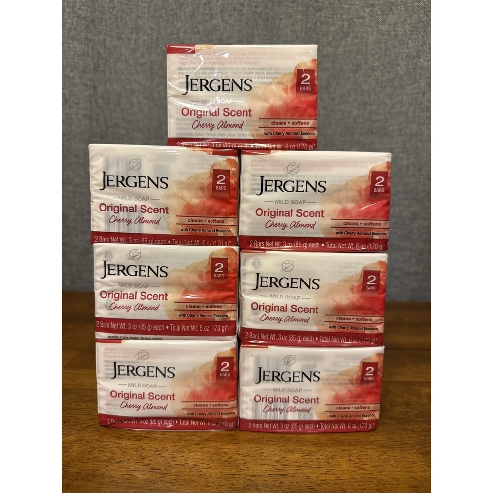 14 Bars Jergens Cherry Almond Mild Bar Soap Original‎ Scent 7 Packs 2 in each